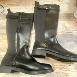 St. John's Bay Winterwood Riding Boots Sz 10 Black Block Heel Faux Leather NEW